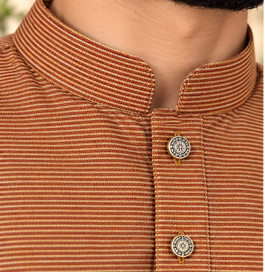 STRIPED KURTA SET RUST COLOUR - FESTIVE WEAR