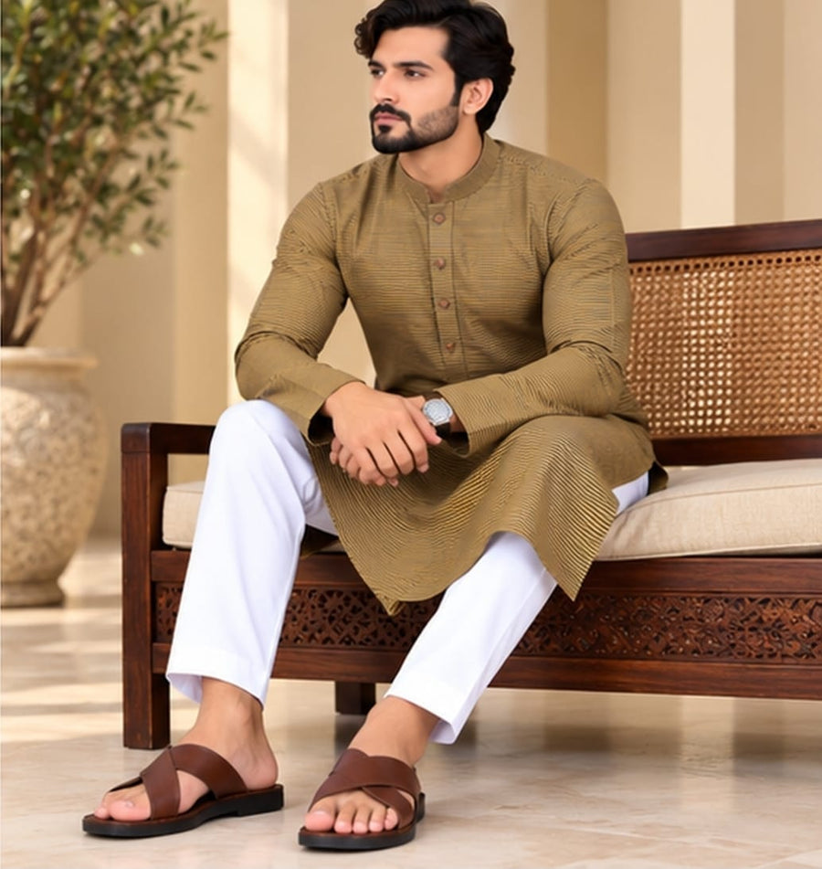 STRIPED KURTA GREEN COLOUR - FESTIVE WEAR