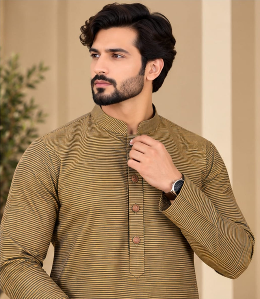 STRIPED KURTA GREEN COLOUR - FESTIVE WEAR