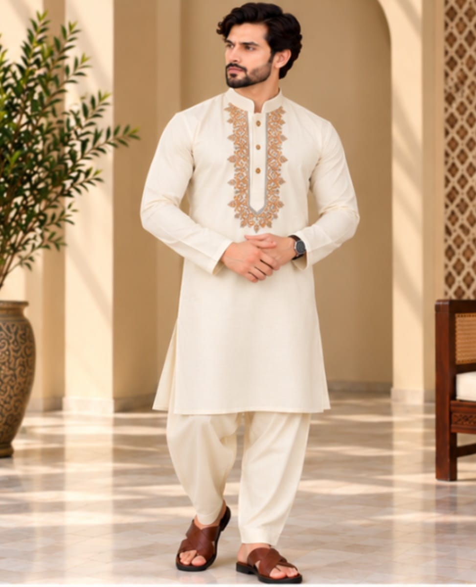 JUNAID JAMSHED EMBROIDERED PATHANI - FBH-IN-41