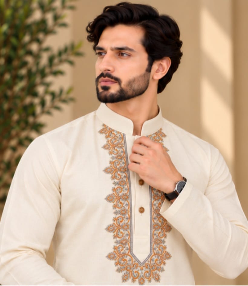 JUNAID JAMSHED EMBROIDERED PATHANI - FBH-IN-41