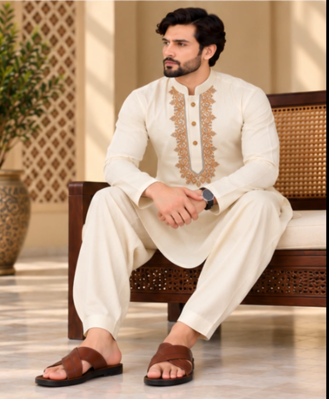 JUNAID JAMSHED EMBROIDERED PATHANI - FBH-IN-41