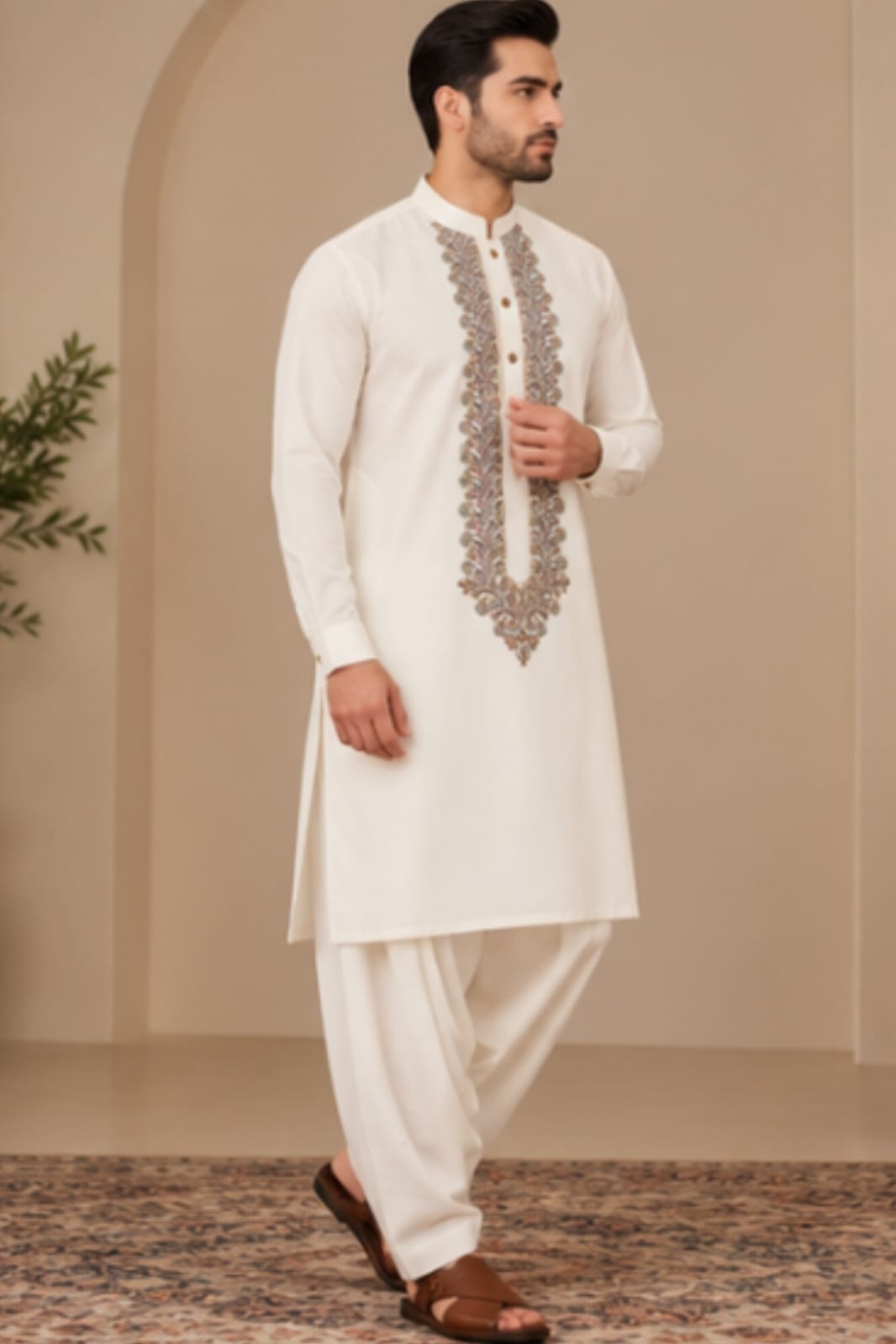 JUNAID JAMSHED EMBROIDERED COTTON PATHAN : FBH-IN-43