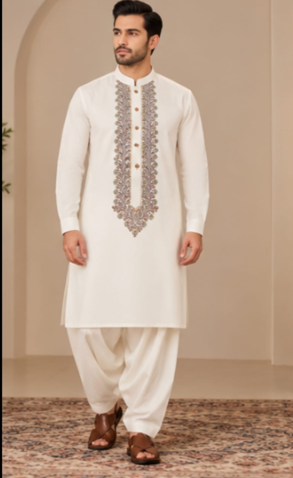 JUNAID JAMSHED EMBROIDERED COTTON PATHAN : FBH-IN-43