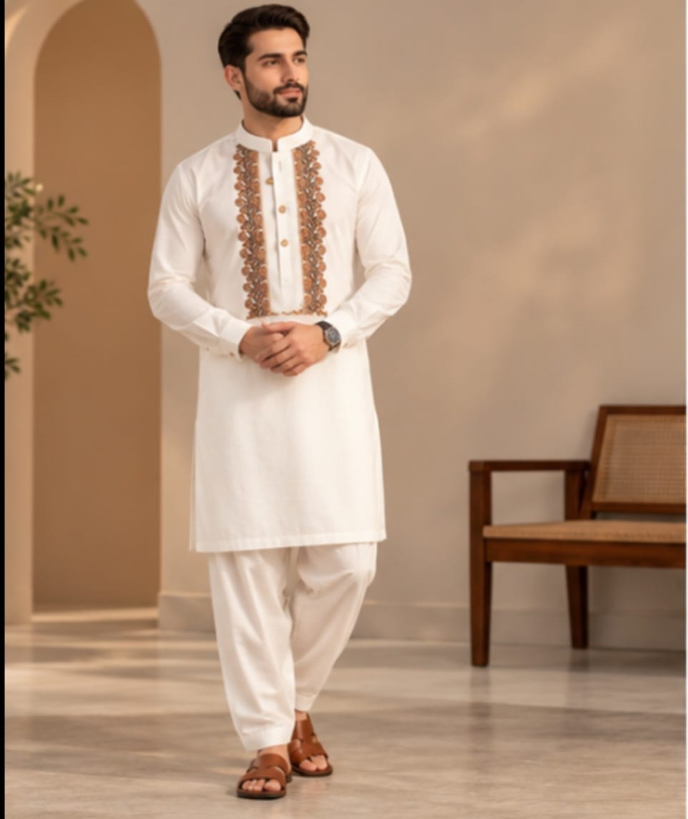 JUNAID JAMSHED EMBROIDERED COTTON PATHANI : FBH-IN-44