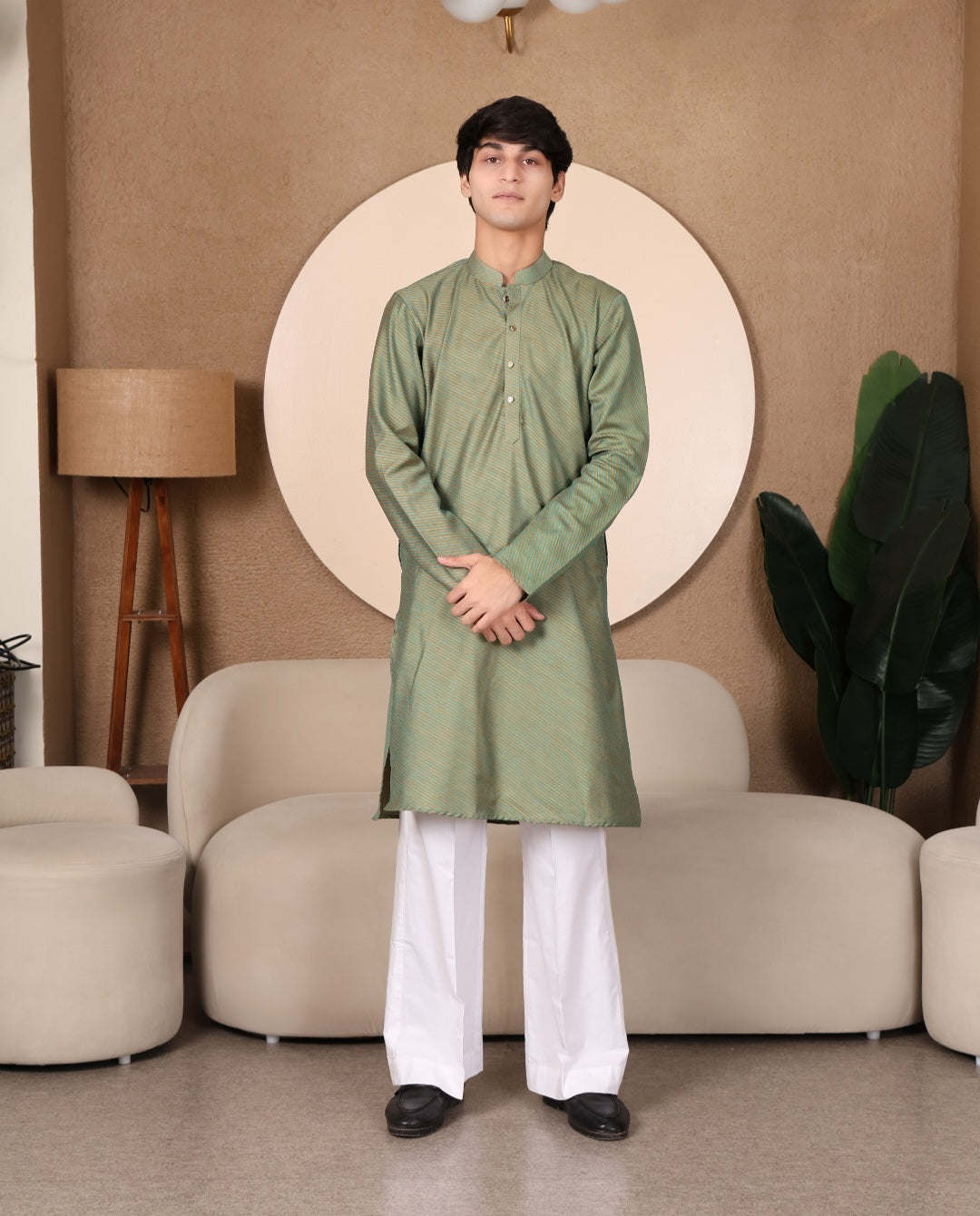 STRIPED KURTA SET GREEN COLOUR - FESTIVAL COLLECTION