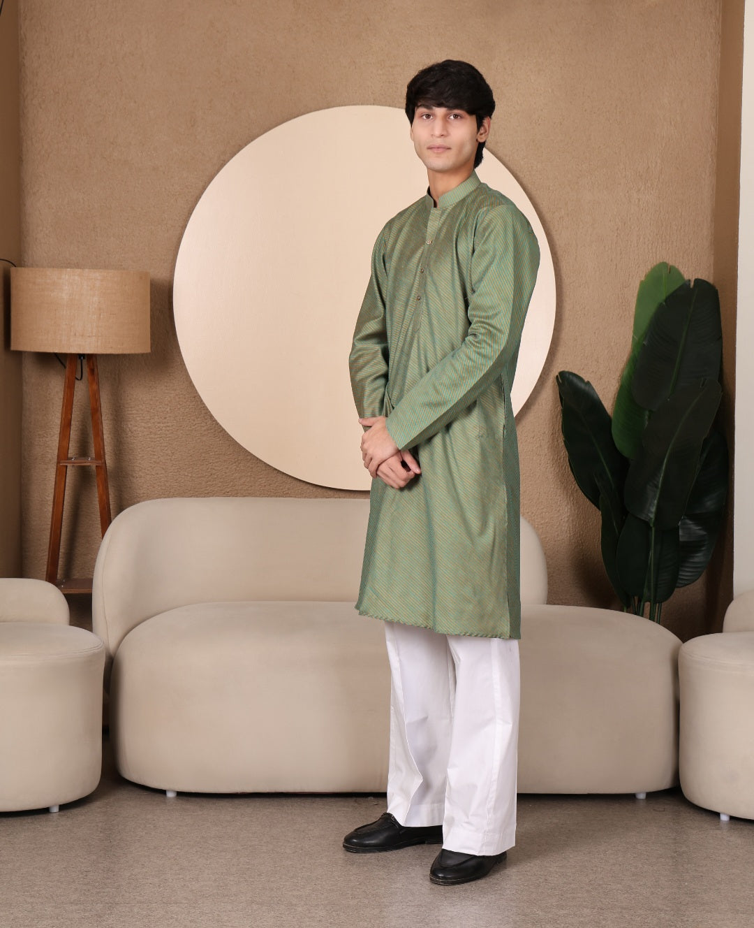 STRIPED KURTA SET GREEN COLOUR - FESTIVAL COLLECTION