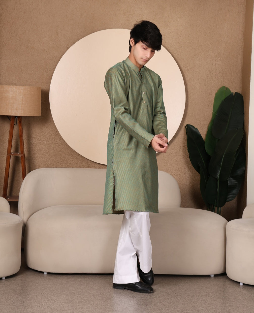 STRIPED KURTA SET GREEN COLOUR - FESTIVAL COLLECTION