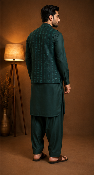 DARK GREEN SEQUIN WAISTCOAT