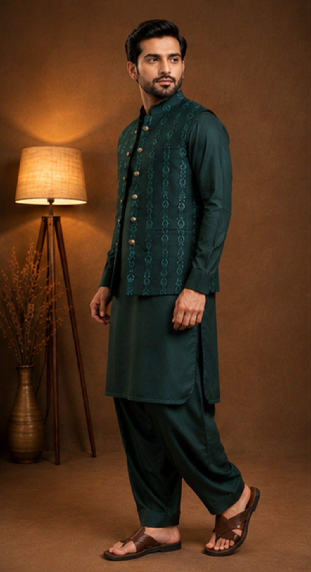 DARK GREEN SEQUIN WAISTCOAT
