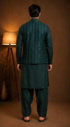 DARK GREEN SEQUIN WAISTCOAT