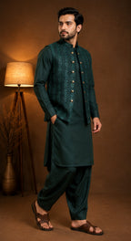 DARK GREEN SEQUIN WAISTCOAT
