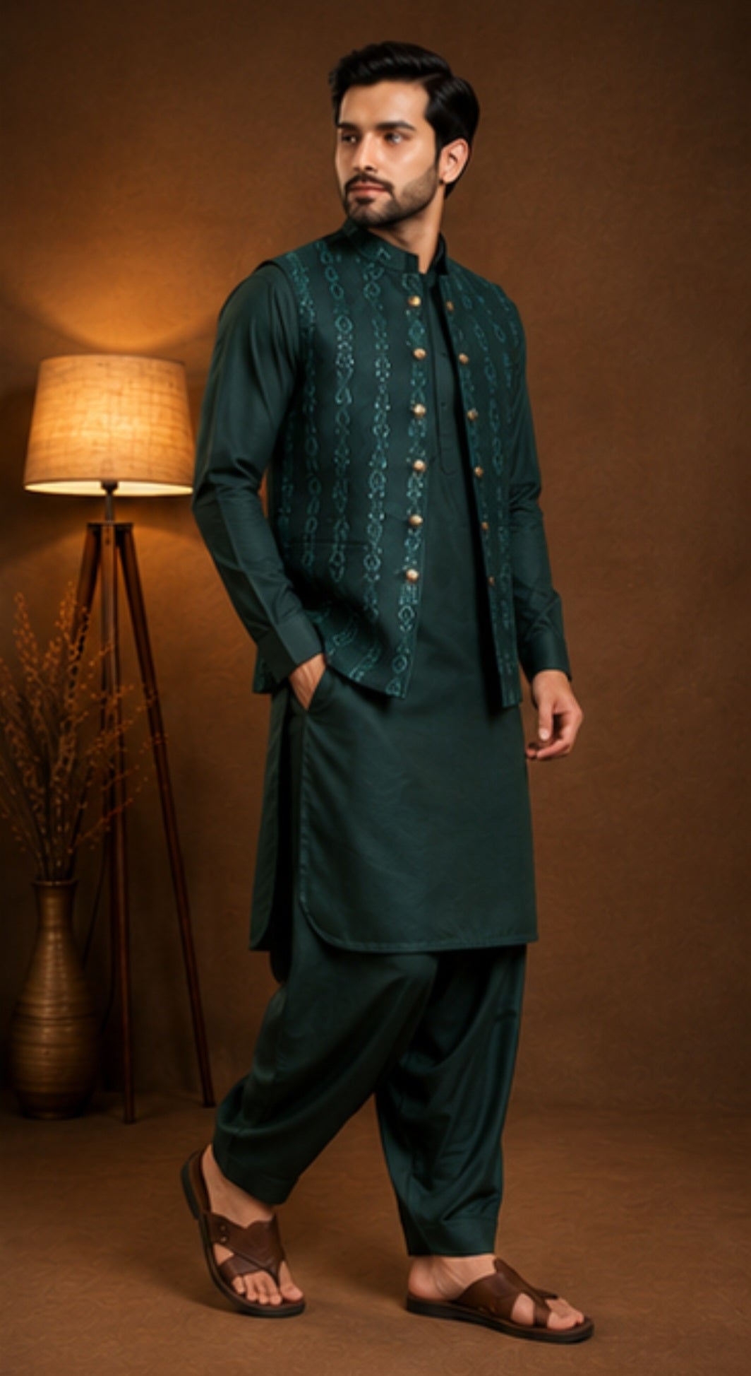 DARK GREEN SEQUIN WAISTCOAT