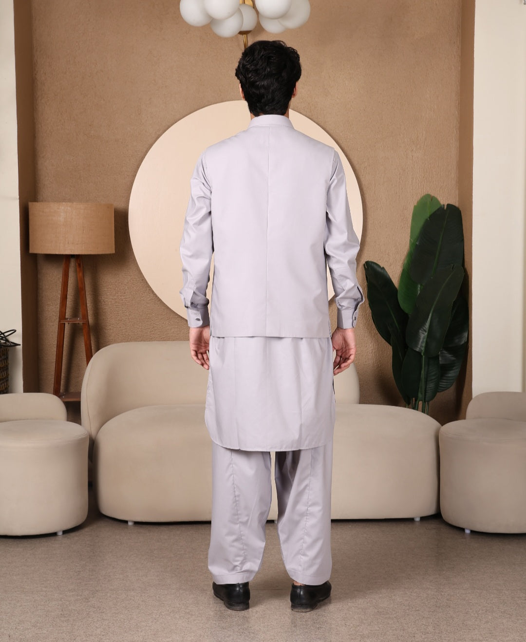 3PC PATHANI SET+WAIST COAT - ASH GREY