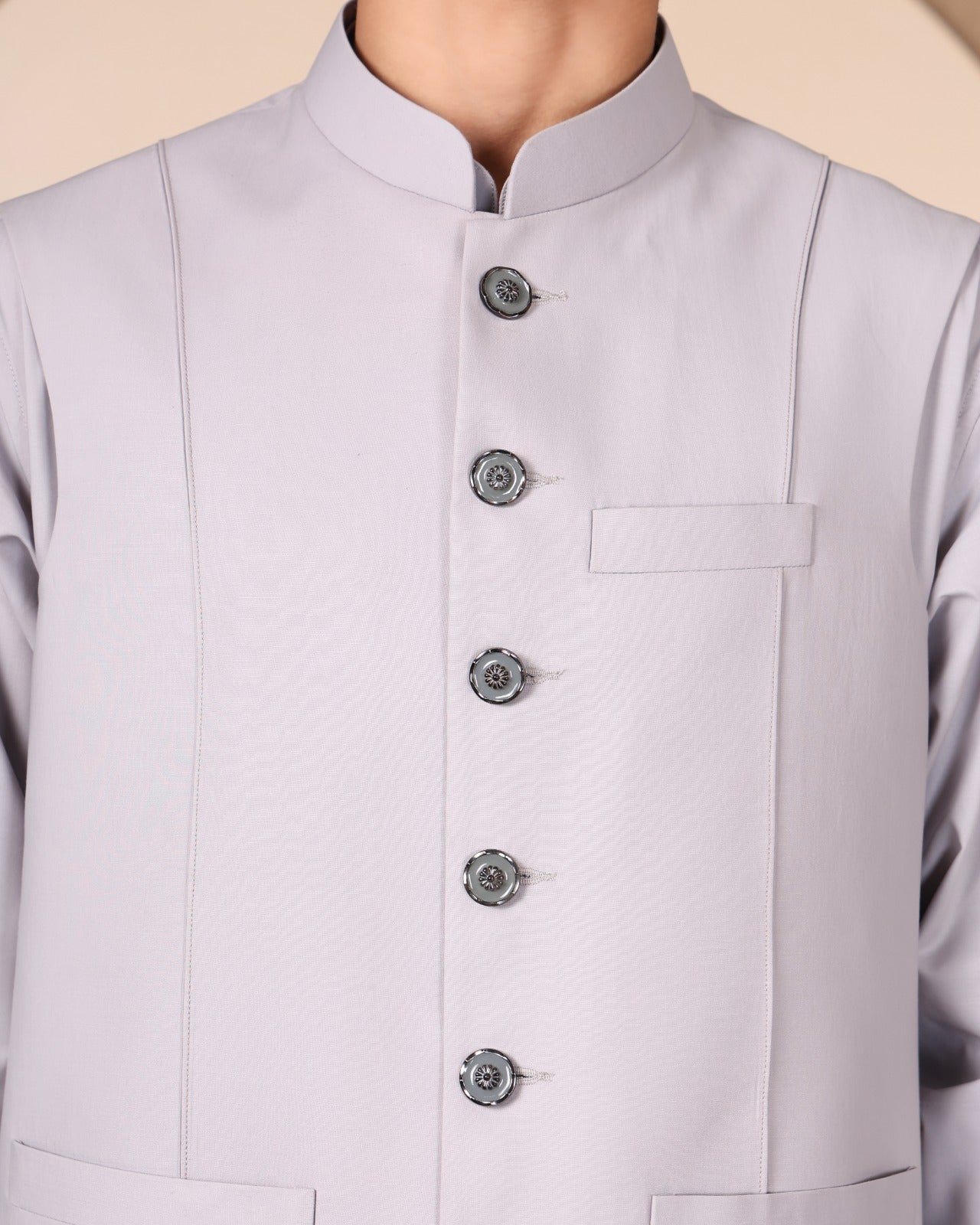 3PC PATHANI SET+WAIST COAT - ASH GREY