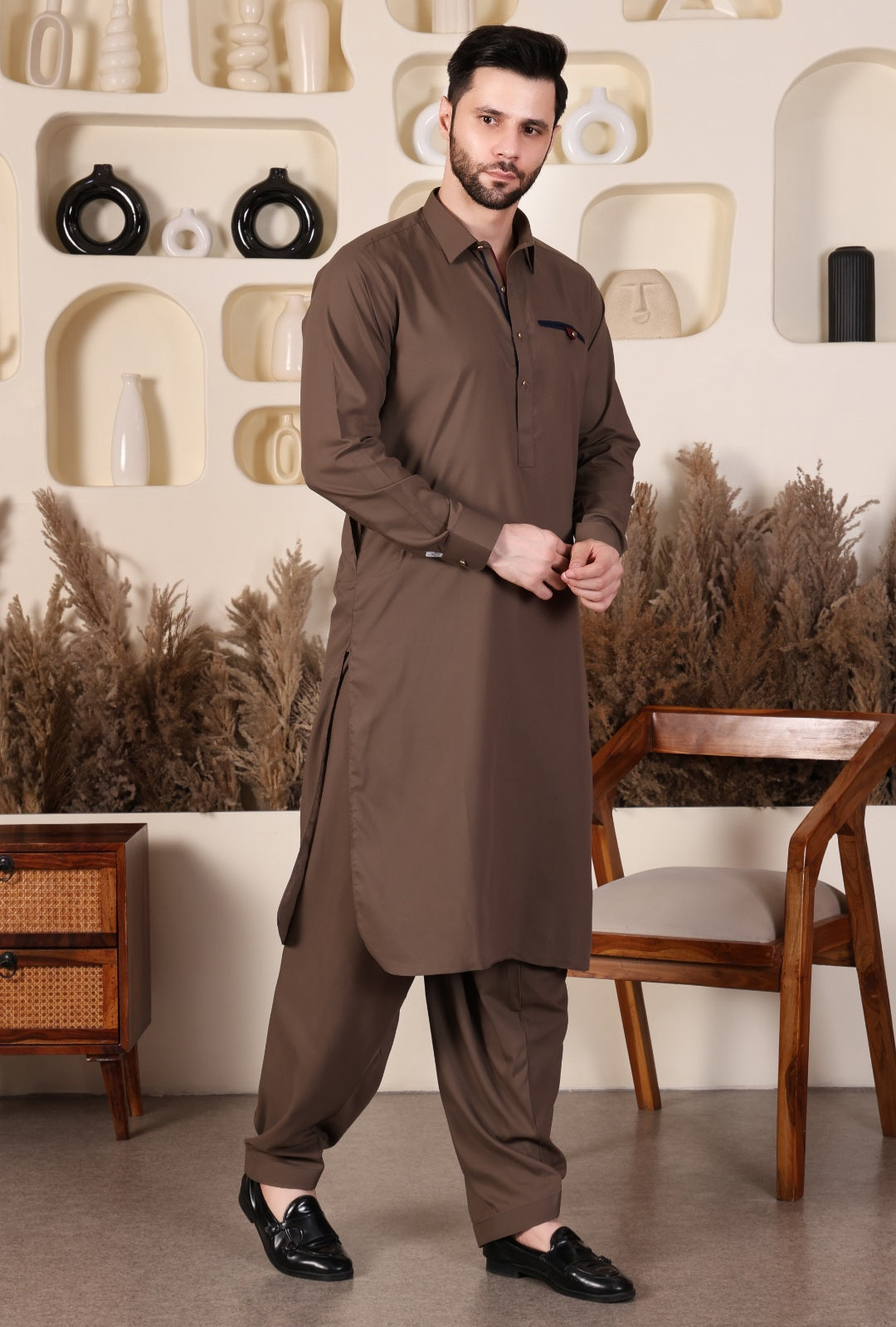 DESIGNER STYLE PATHANI - DARK GREIGE COLOUR