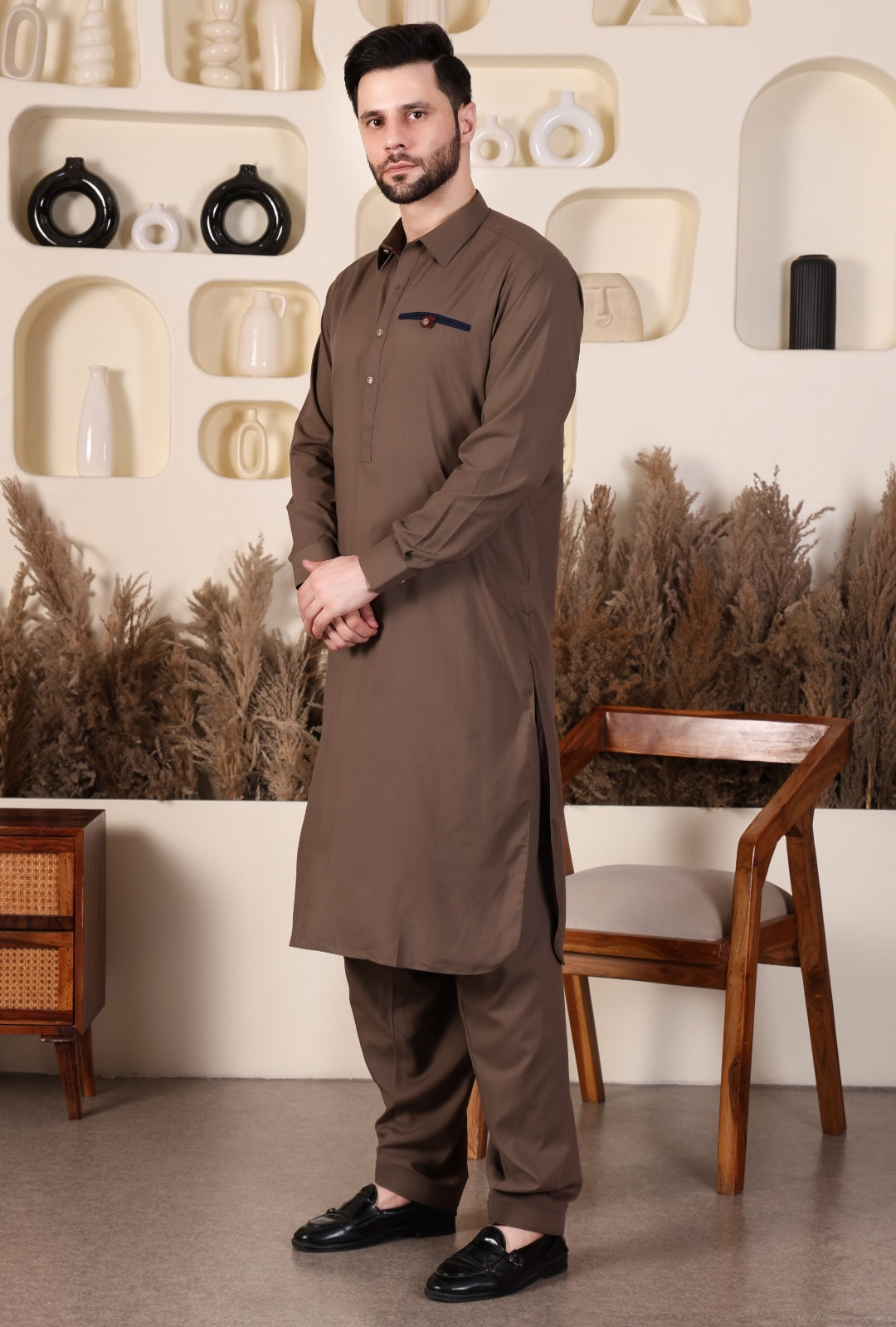 DESIGNER STYLE PATHANI - DARK GREIGE COLOUR