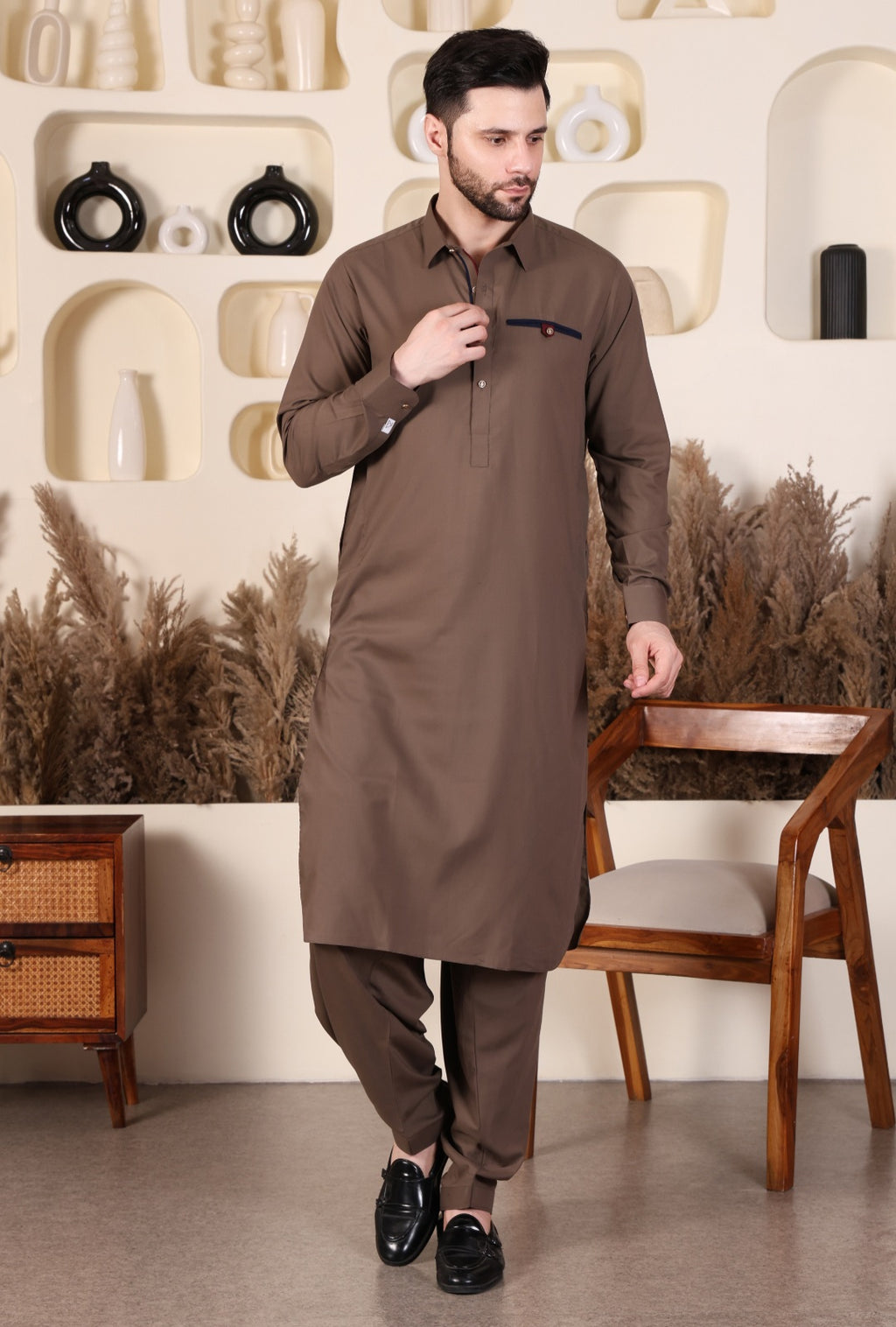 DESIGNER STYLE PATHANI - DARK GREIGE COLOUR