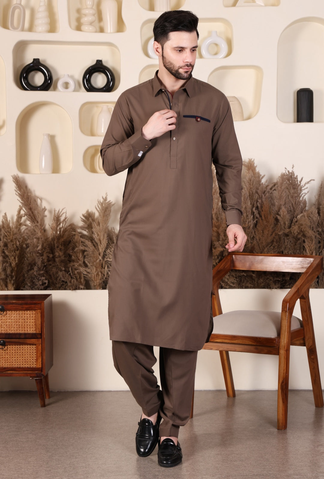 DESIGNER STYLE PATHANI - DARK GREIGE COLOUR