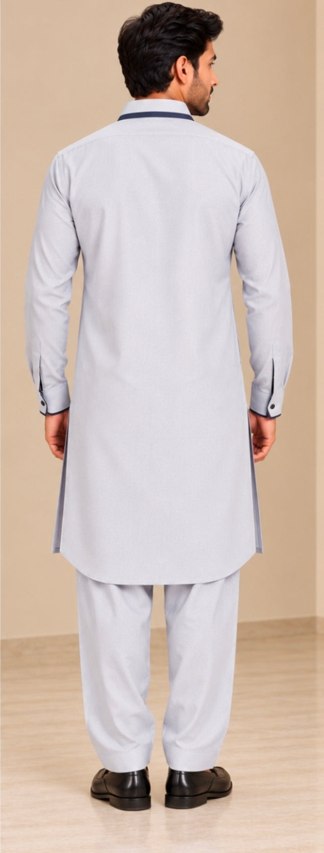 DESIGNER PATHANI NAVY BLUE PIPING – GREYISH BLUE