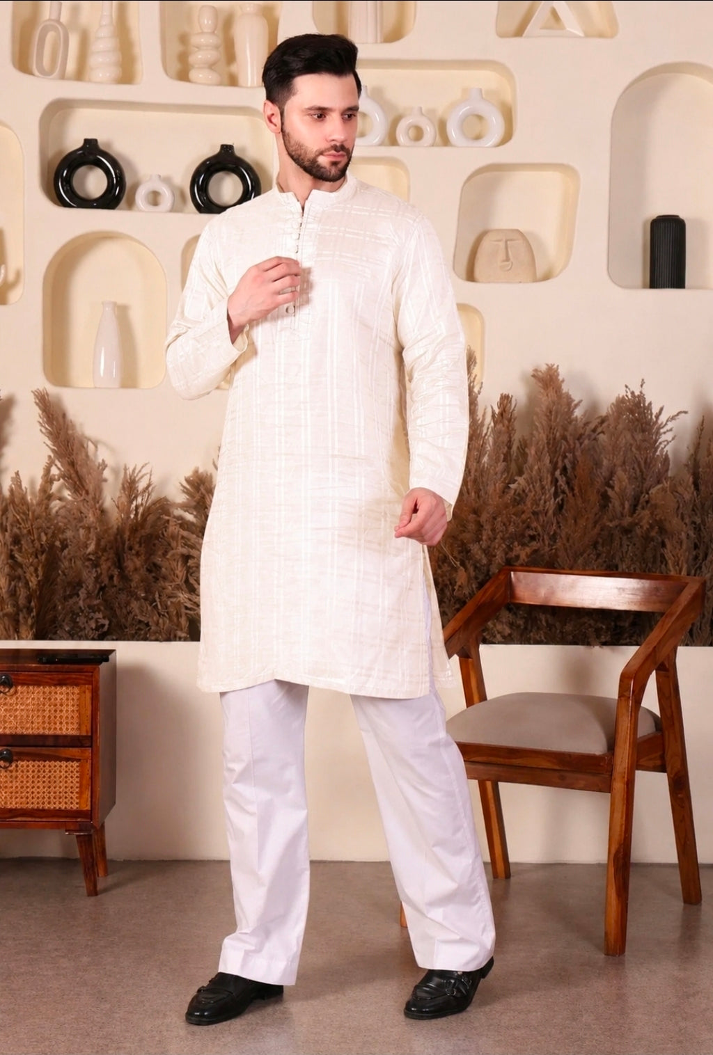 LAWN SHORT KURTA SET - WHITE COLOUR