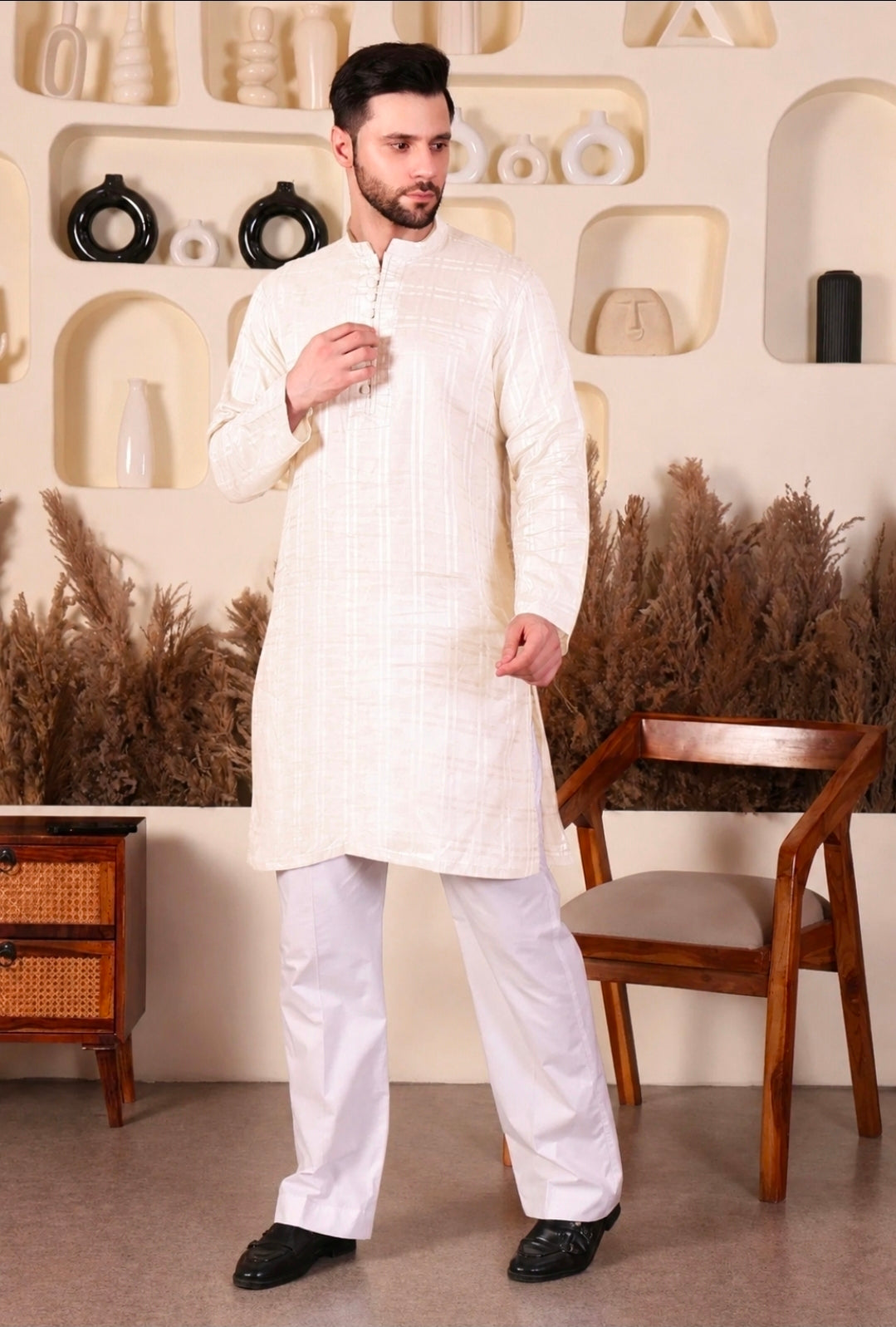 LAWN SHORT KURTA SET - WHITE COLOUR