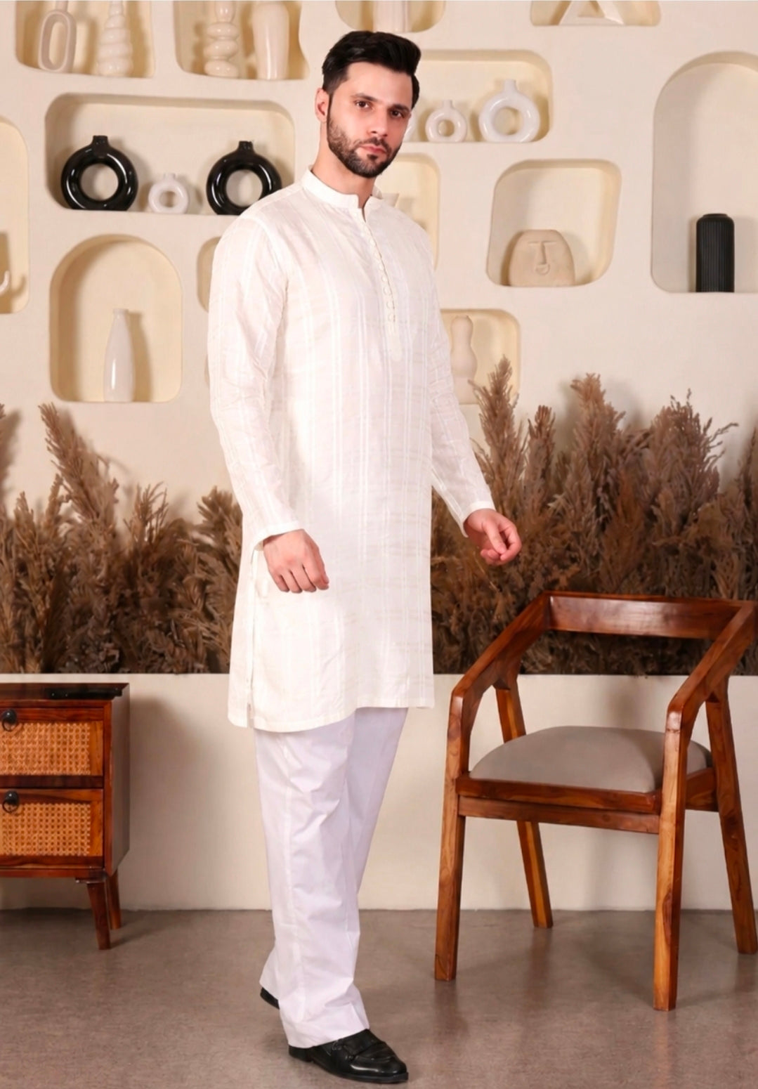 LAWN SHORT KURTA SET - WHITE COLOUR