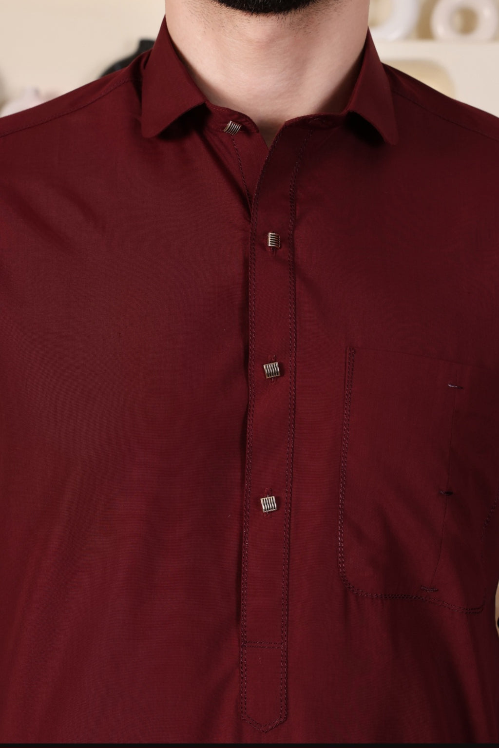 DESIGNER  ROUND COLLAR PATHANI - MAROON COLOUR