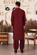 DESIGNER  ROUND COLLAR PATHANI - MAROON COLOUR