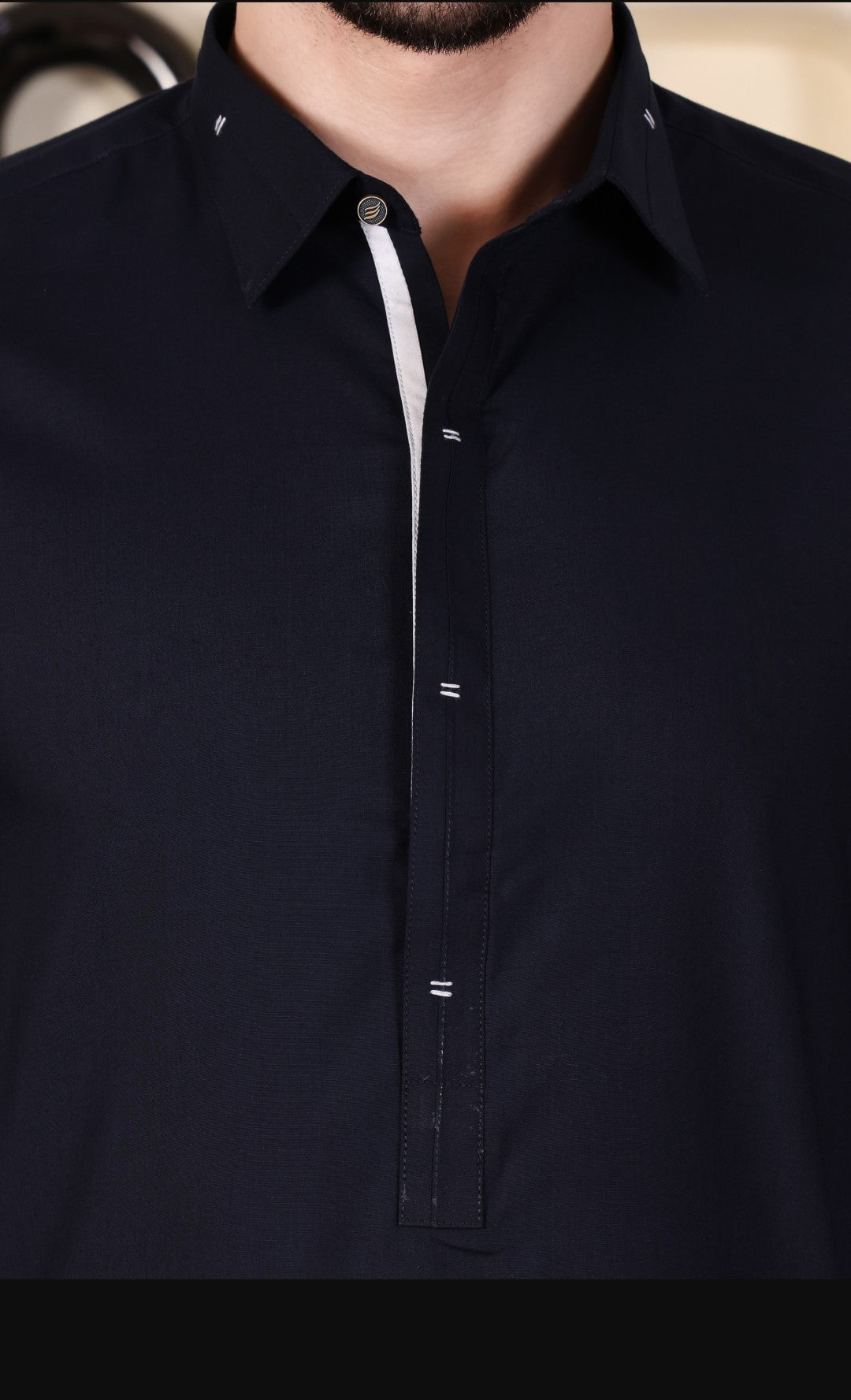 DESIGNER COLLAR PATHANI-NAVY BLUE