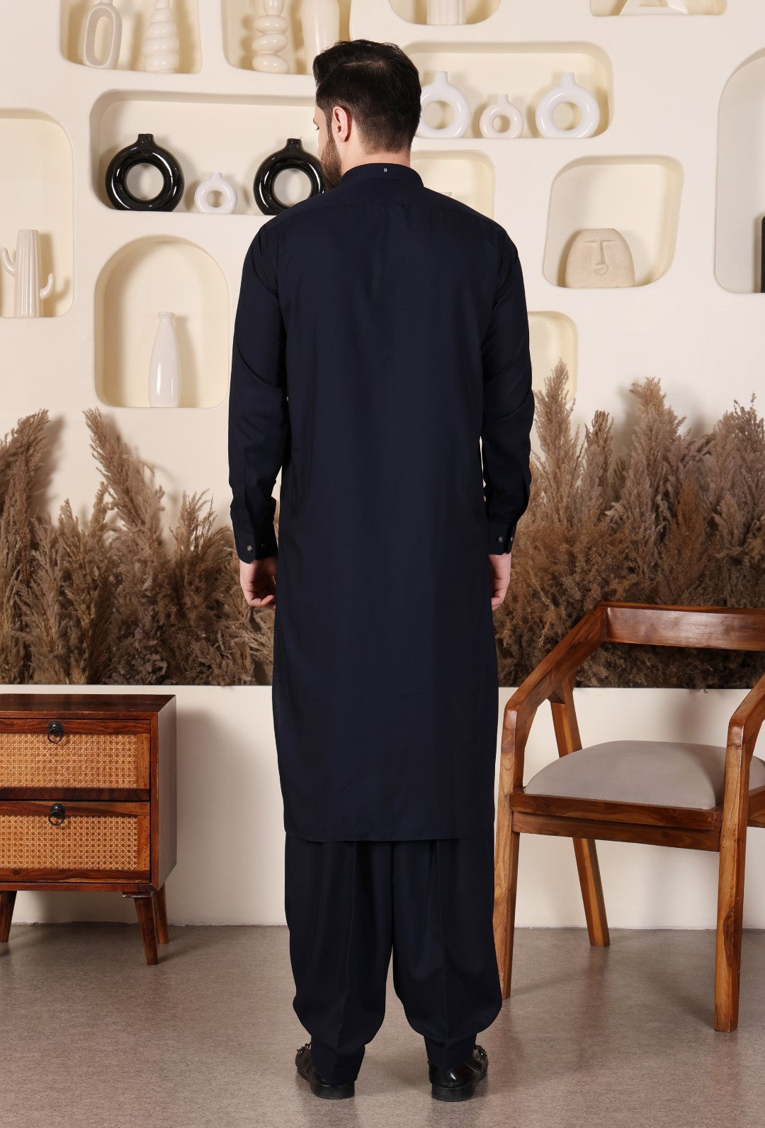 DESIGNER COLLAR PATHANI-NAVY BLUE