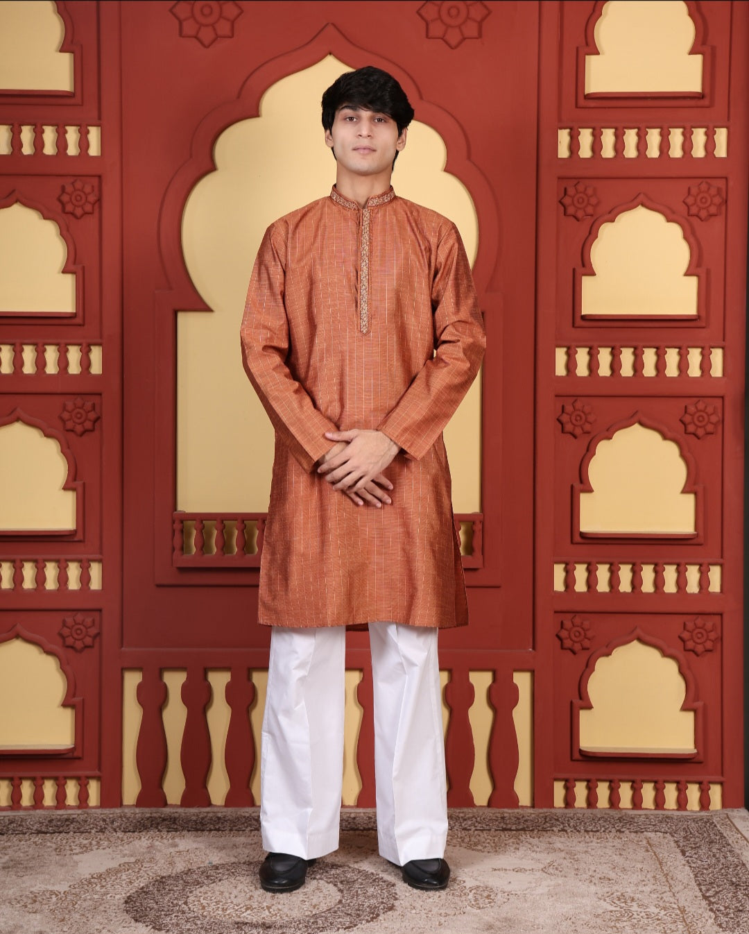 EMBROIDERED KURTA SET ORANGE RUST - FESTIVE COLLECTION