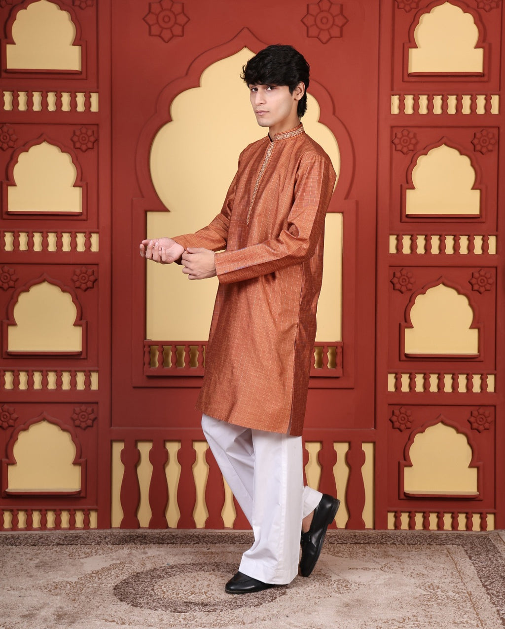 EMBROIDERED KURTA SET ORANGE RUST - FESTIVE COLLECTION
