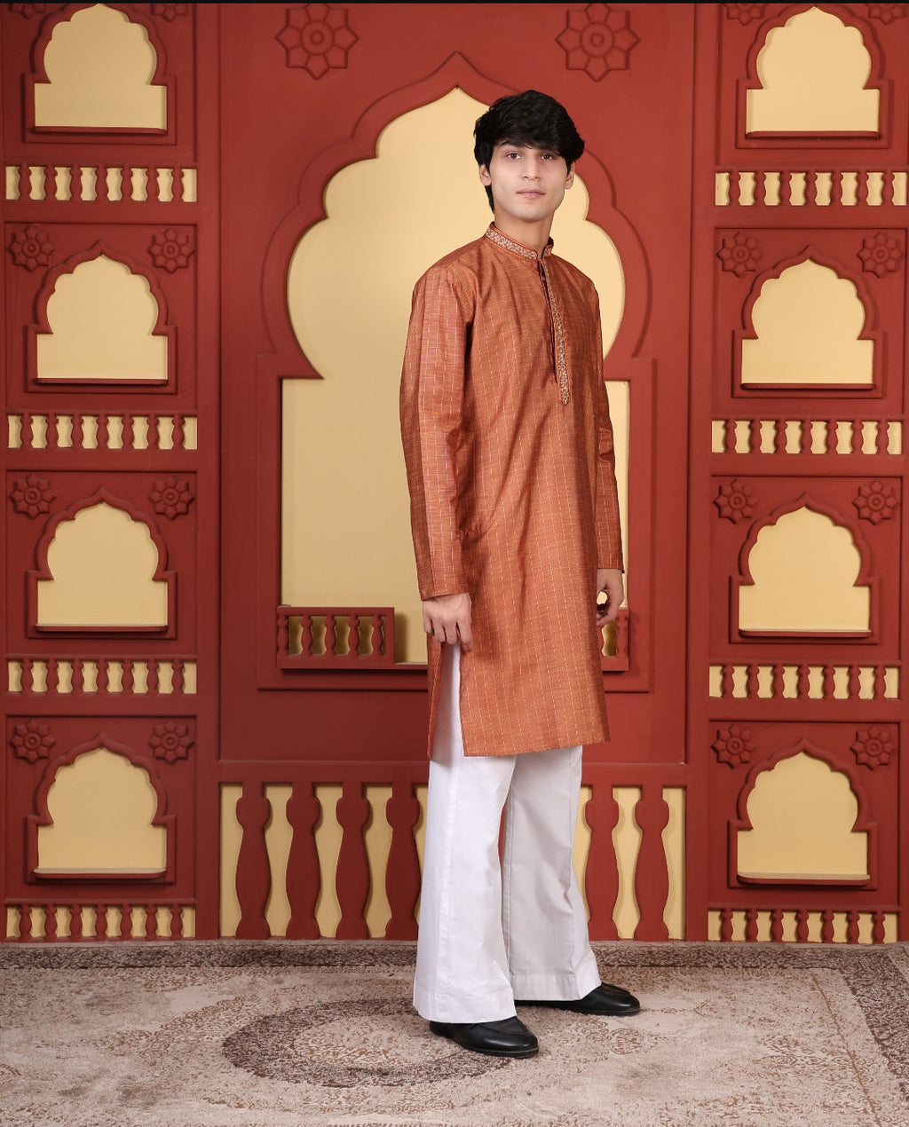 EMBROIDERED KURTA SET ORANGE RUST - FESTIVE COLLECTION