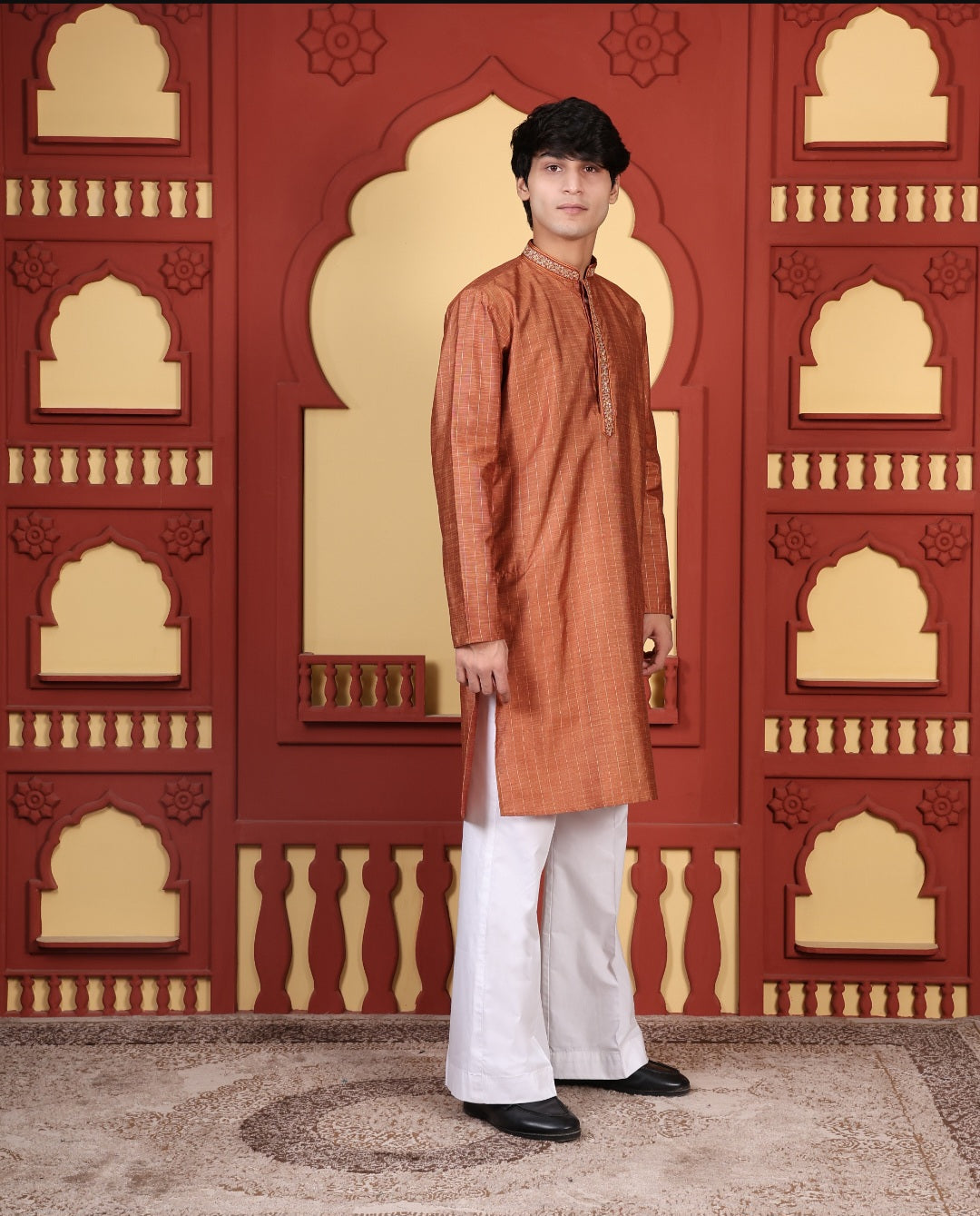 EMBROIDERED KURTA SET ORANGE RUST - FESTIVE COLLECTION