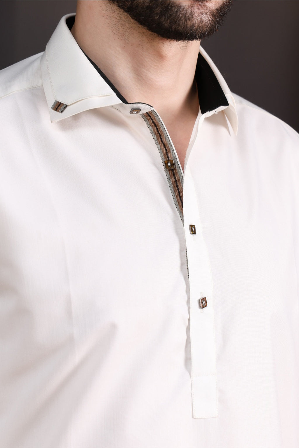 DESIGNER PATHANI DOUBLE COLLAR-OFF WHITE
