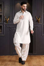 DESIGNER PATHANI DOUBLE COLLAR-OFF WHITE