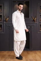 DESIGNER PATHANI DOUBLE COLLAR-OFF WHITE