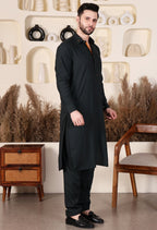DESIGNER DOUBLE COLLAR PATHANI - OLIVE GREEN