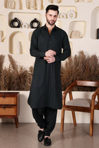 DESIGNER DOUBLE COLLAR PATHANI - OLIVE GREEN