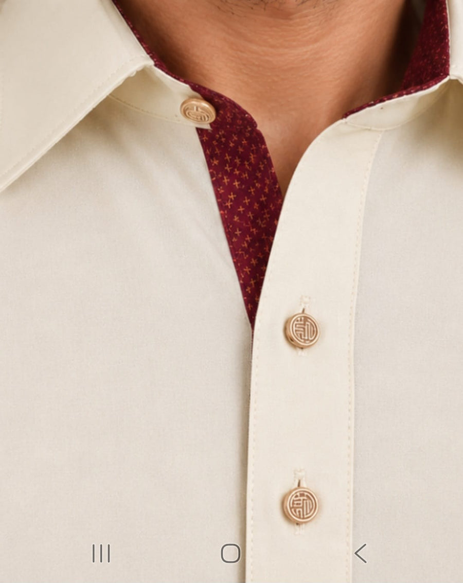 DESIGNER PASHTOON FABRIC PATHANI WITH PLACKET - CREAM COLOUR