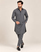 DESIGNER PASHTOON FABRIC PATHANI WITH PLACKET - ASH GREY