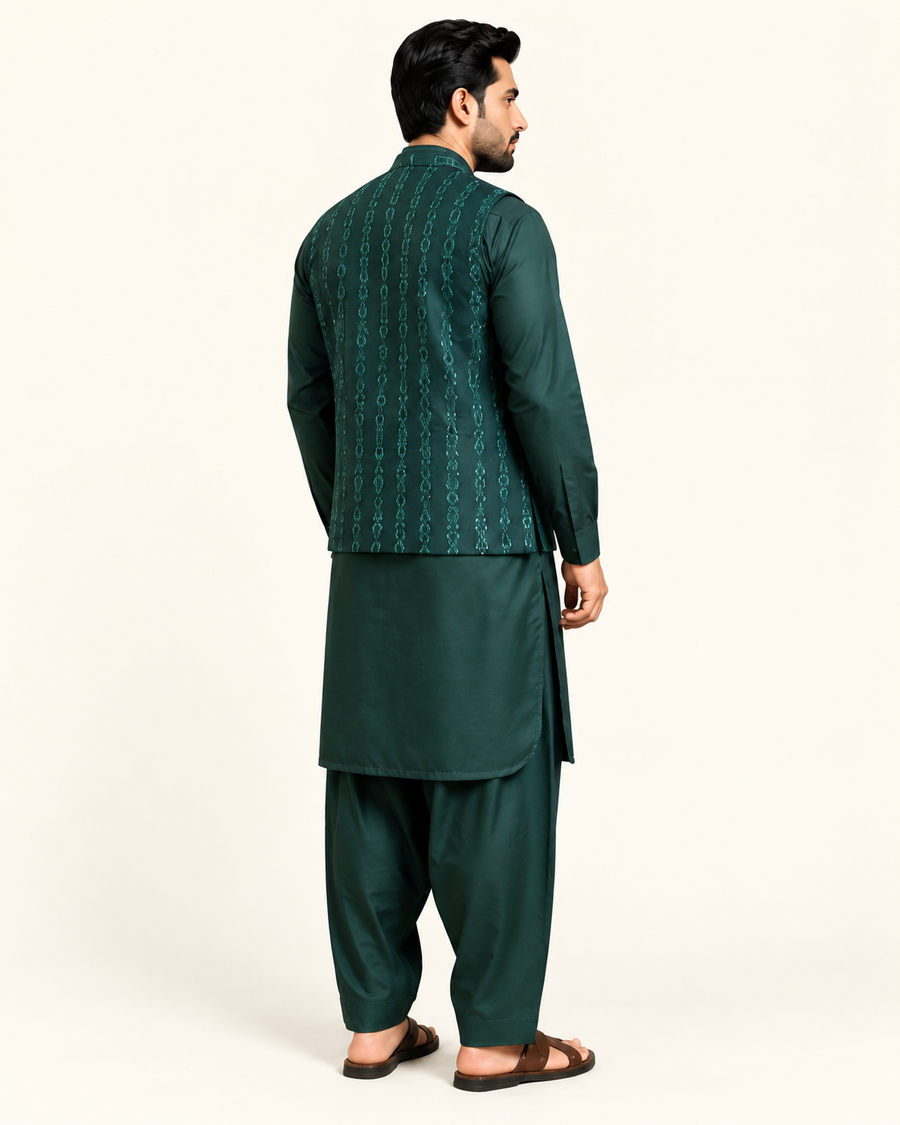 DARK GREEN SEQUIN WAISTCOAT