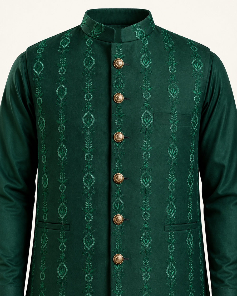 DARK GREEN SEQUIN WAISTCOAT